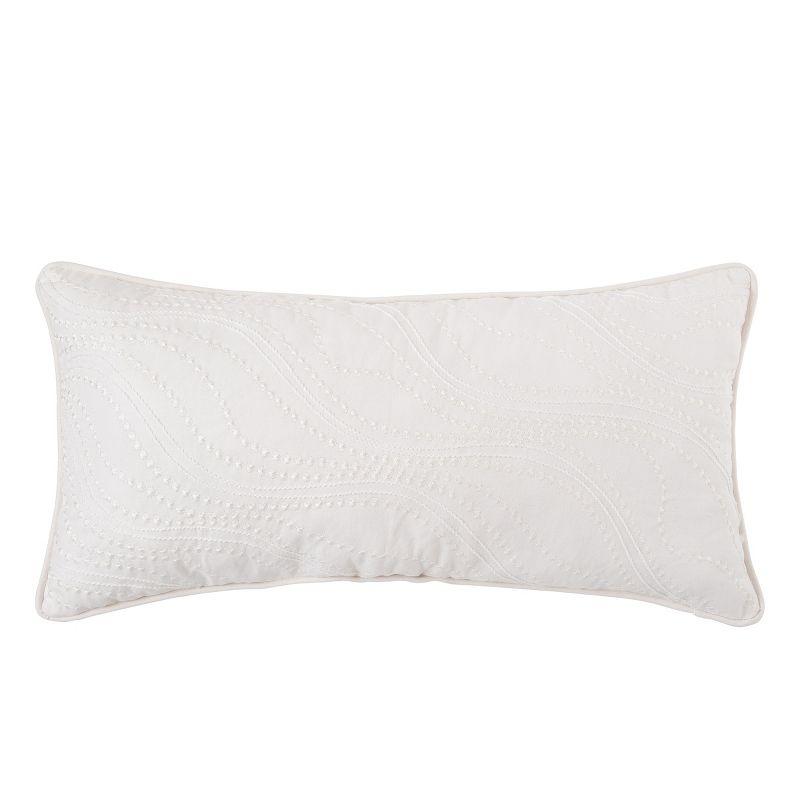 White Rectangular Cotton Embroidered Throw Pillow