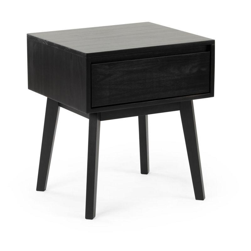 Plank+Beam Solid Wood Nightstand with Storage Drawer, Modern Small End Table, Black