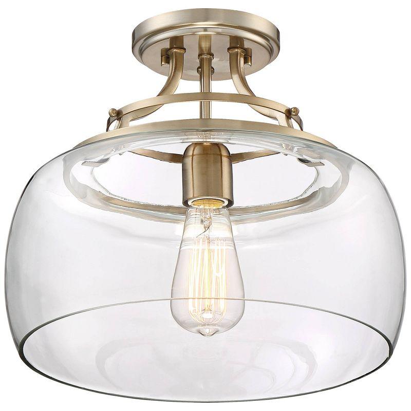 Franklin Iron Works Charleston Modern Farmhouse Ceiling Light Semi Flush Mount Fixture 13 1/2" Wide Warm Brass LED Clear Glass for Bedroom Kitchen