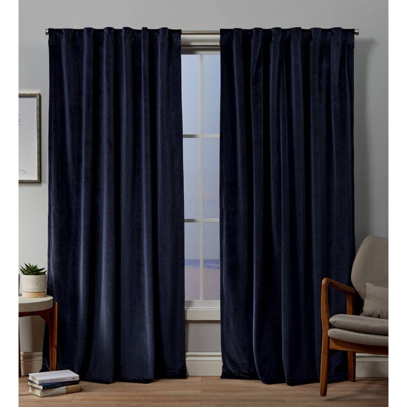 Set of 2 (96"x54") Velvet Back Tab Light Filtering Window Curtain Panels Navy - Exclusive Home: Polyester, OEKO-TEX Certified