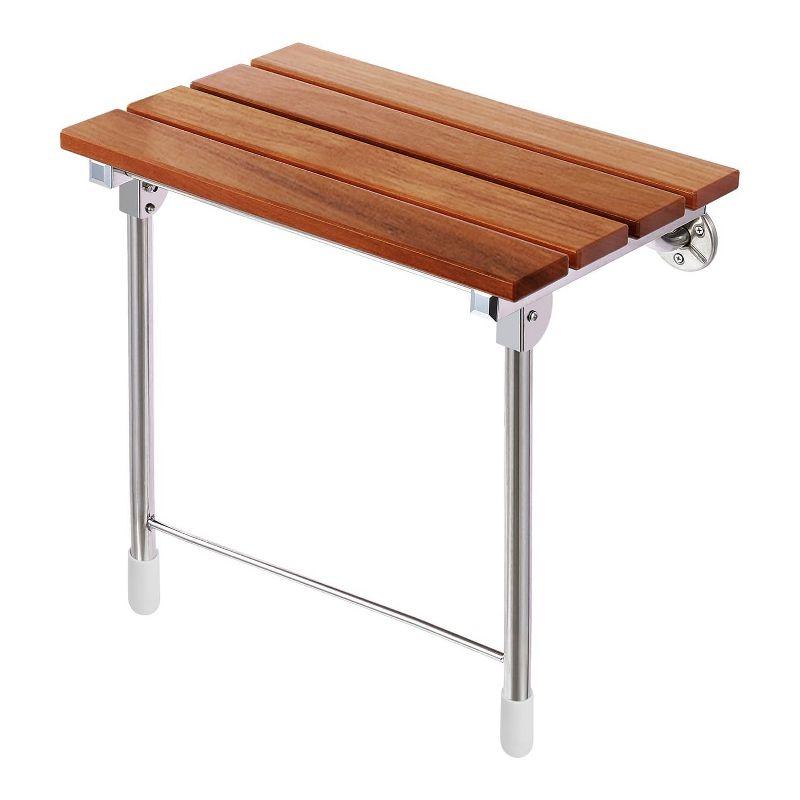 Foldable 21.5" Teak Wood Shower Seat Bench with Chrome Legs