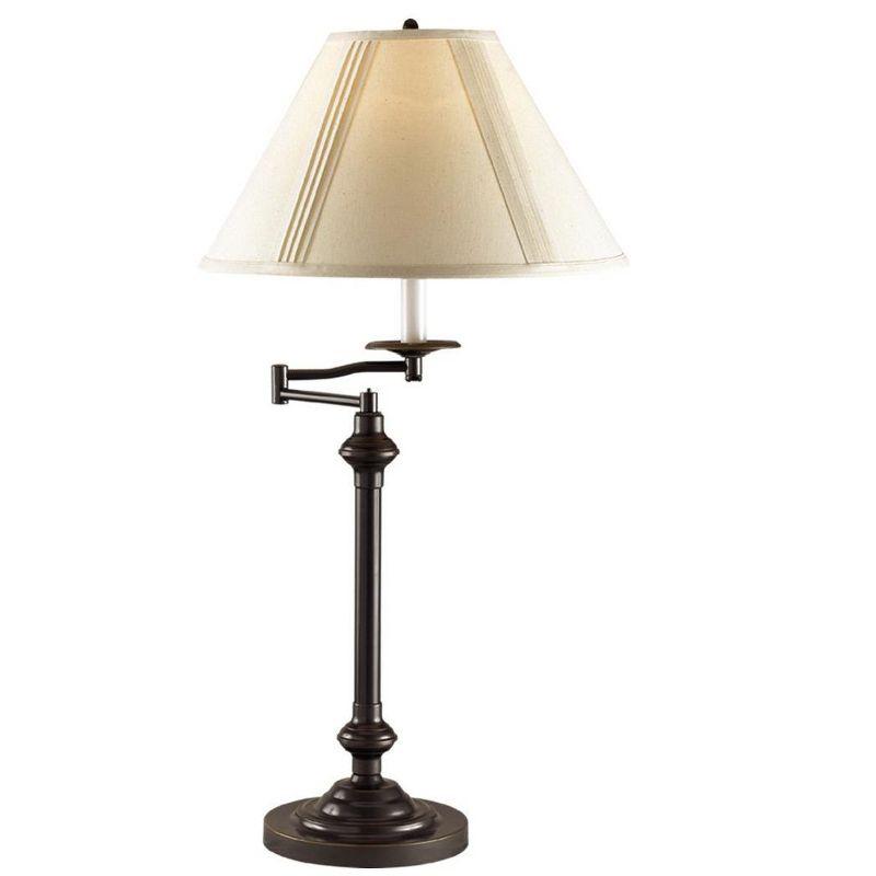 Dark Bronze Adjustable Swing Arm Table Lamp with Beige Shade