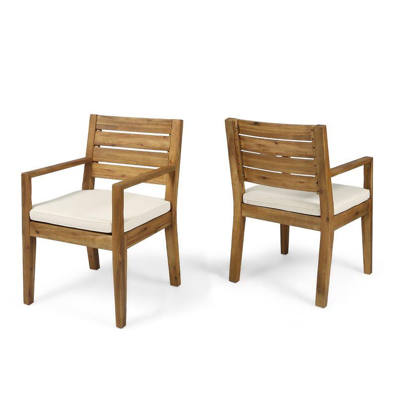 GDFStudio Agnew Outdoor Acacia Wood Dining Chairs with Cushion (Set of 2), Sandblasted Natural/Beige