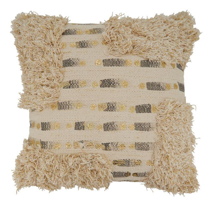 Natural Cotton Foil Printed Tufted Square Pillow