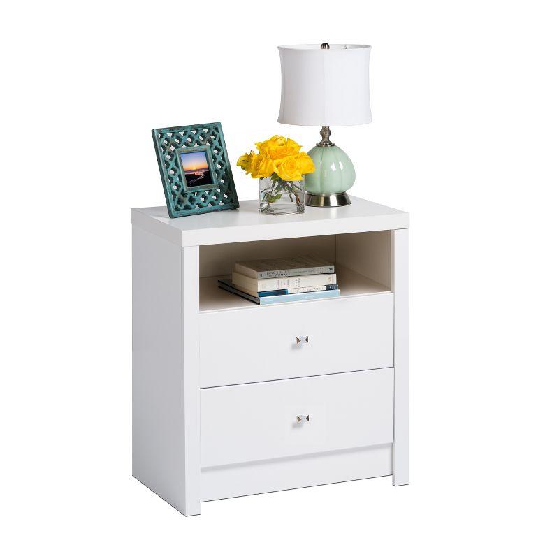 Calla Tall 2 Drawer Nightstand White - Prepac: Modern Style, Wood Composite, Includes Anti-Tip Hardware