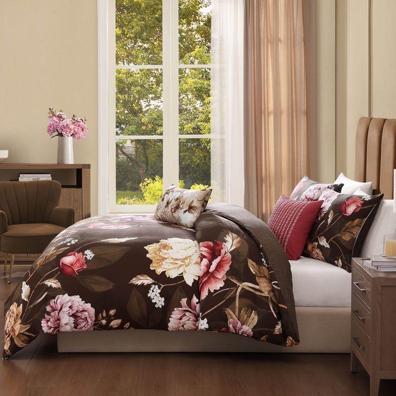 BeBeJan Bebejan Floral Garden on Mocha 100% Cotton 5-Piece Reversible Comforter Set