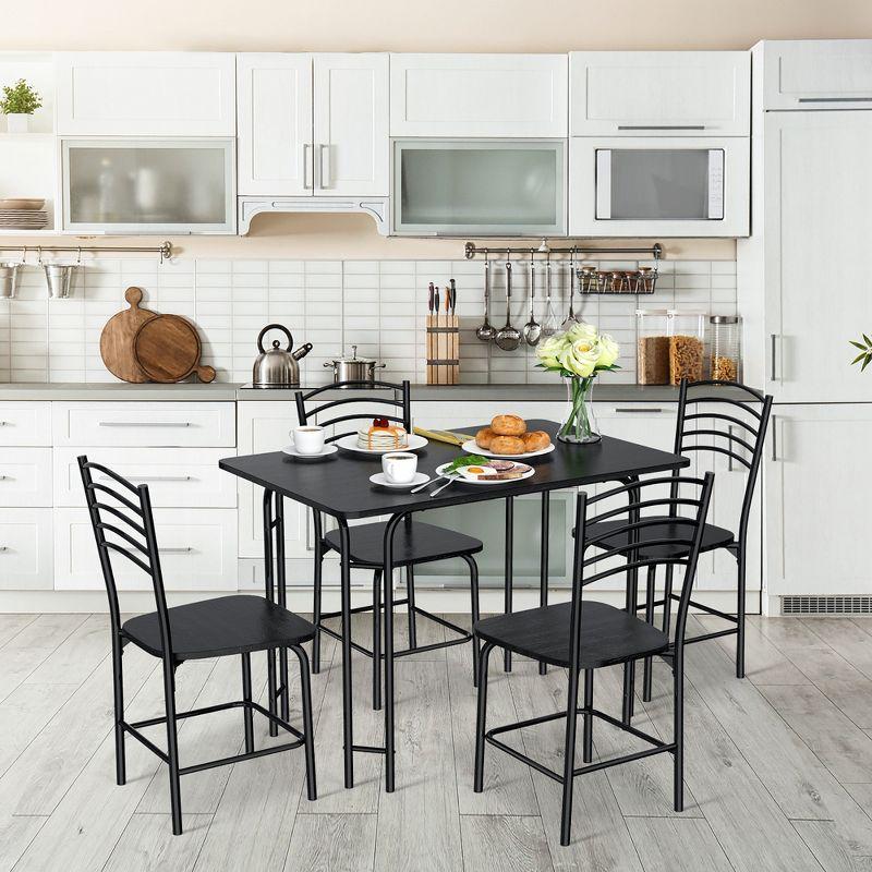 5 Pcs Modern Dining Table Set 4 Chairs Steel Frame Home Kitchen Furniture Black