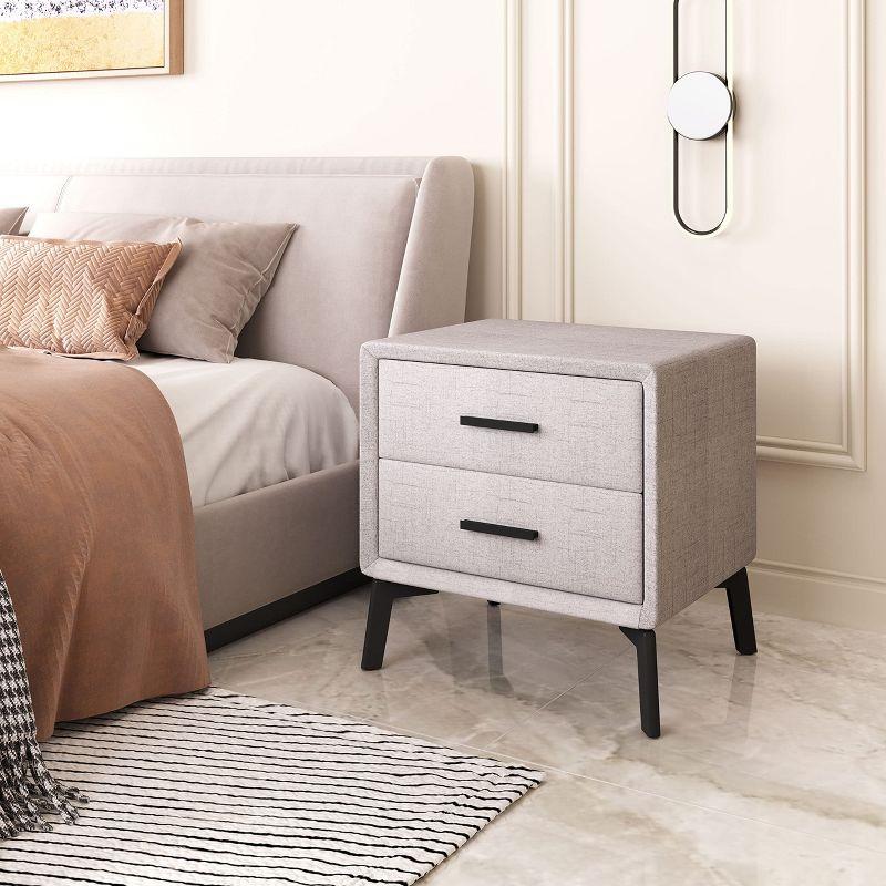 Gray Fabric and Metal Rectangular Side Table with Storage