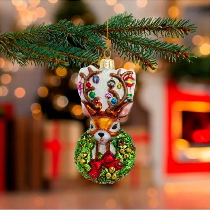 Kurt Adler Kurt Adler Noble Gems Glass Christmas Ornament, Traditional Deer with Wreath
