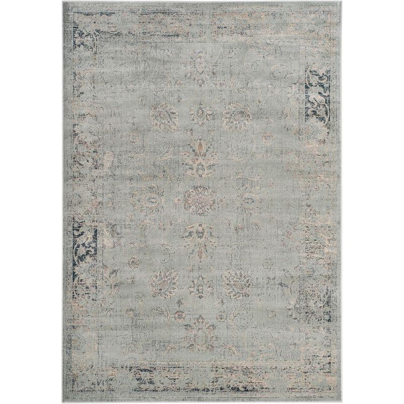 Light Blue Round Vintage Viscose Area Rug