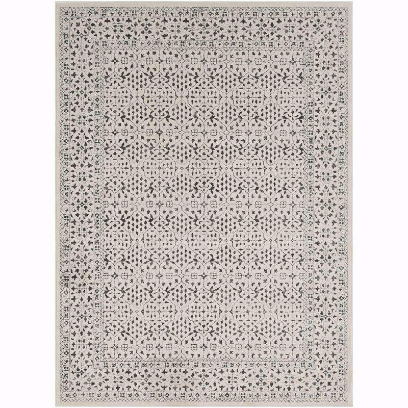 Gray and Cream Rectangular Synthetic Area Rug 7'10" x 10'2"