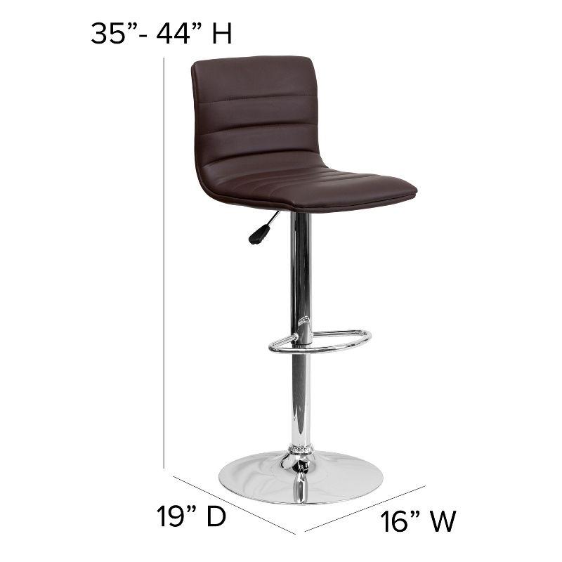 Flash Furniture Modern Brown Vinyl Adjustable Bar Stool with Back, Counter Height Swivel Stool with Chrome Pedestal Base
