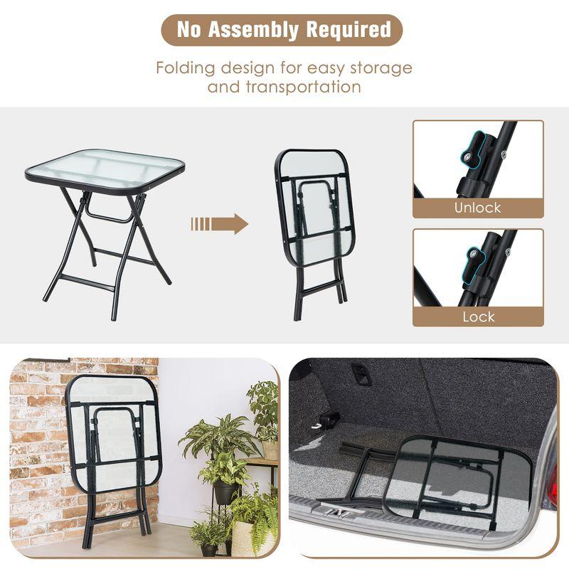 Costway Patio Folding Square Glass Side Table Bistro Coffee Table Plant Stand