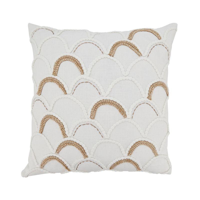 Off-White Cotton Scallop Design 18" Square Throw Pillow