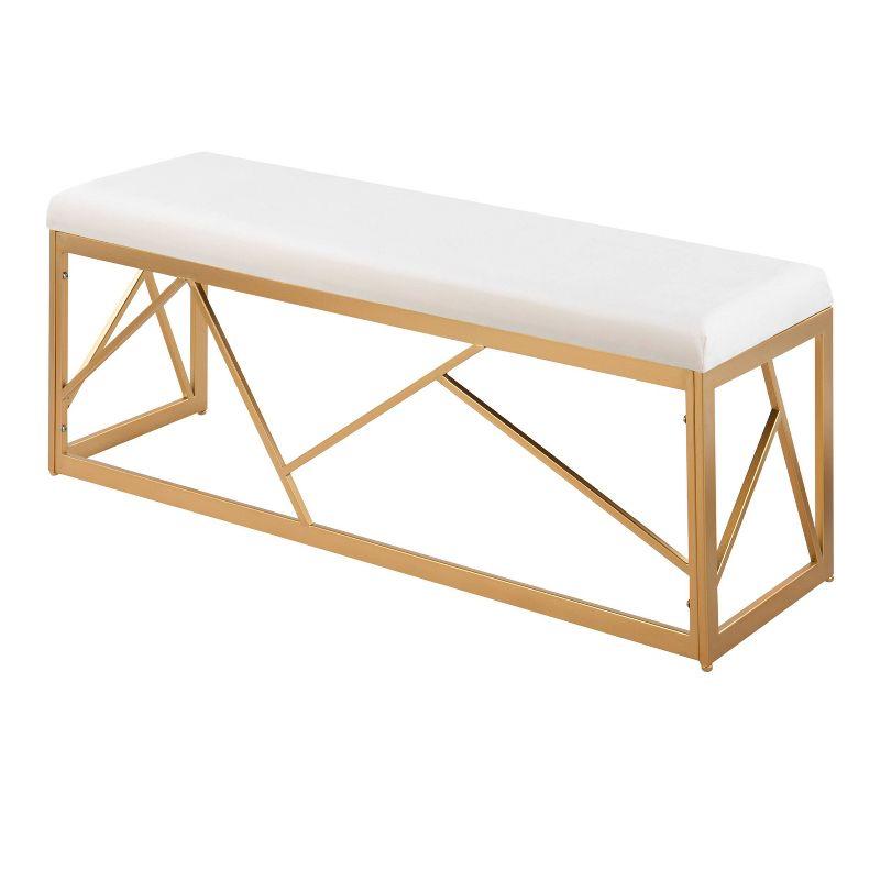 Folia 44" Velvet/Steel Bench Gold/White - LumiSource: Entryway, Modern Geometric Frame, Comfort Seating