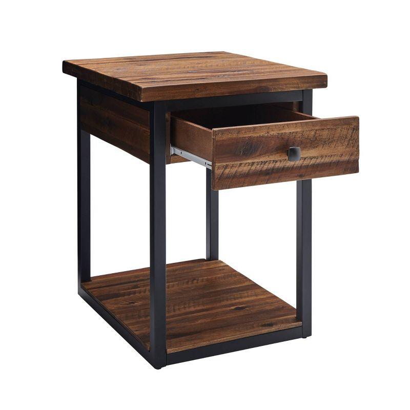 Claremont Rustic Wood End Table with Drawer and Low Shelf Dark Brown - Alaterre Furniture: Steel Frame, Acacia Top, Spot Clean