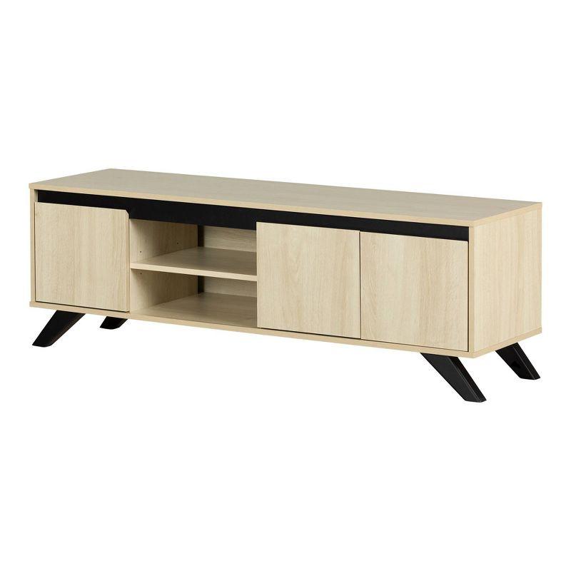 Bleached Oak Scandinavian TV Stand with Cabinet and Shelves