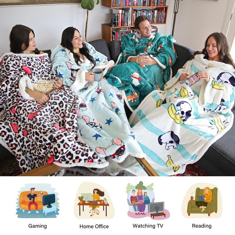 Catalonia Fleece Wearable Blanket with Sleeves Arms, Comfy Sleeved TV Wrap Blanket, Large Snuggly Throw for Women and Men, Gift for Her