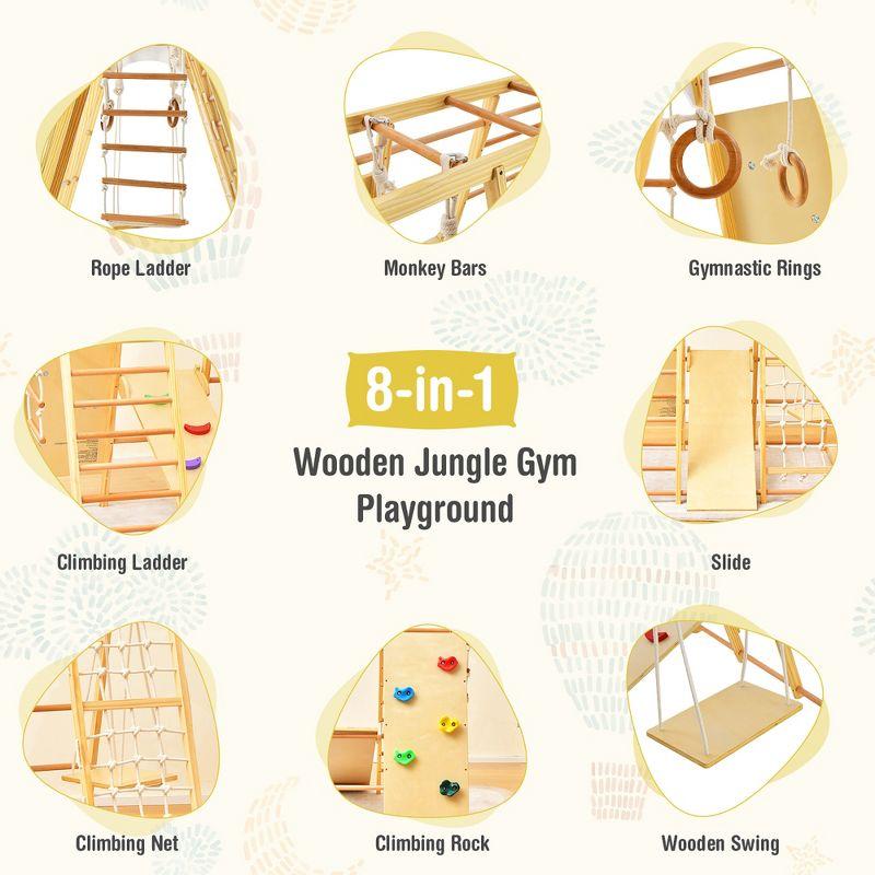 Costway 8-in-1 Jungle Gym Playset, Wooden Climber Play Set with Monkey Bars Colorful/Natural