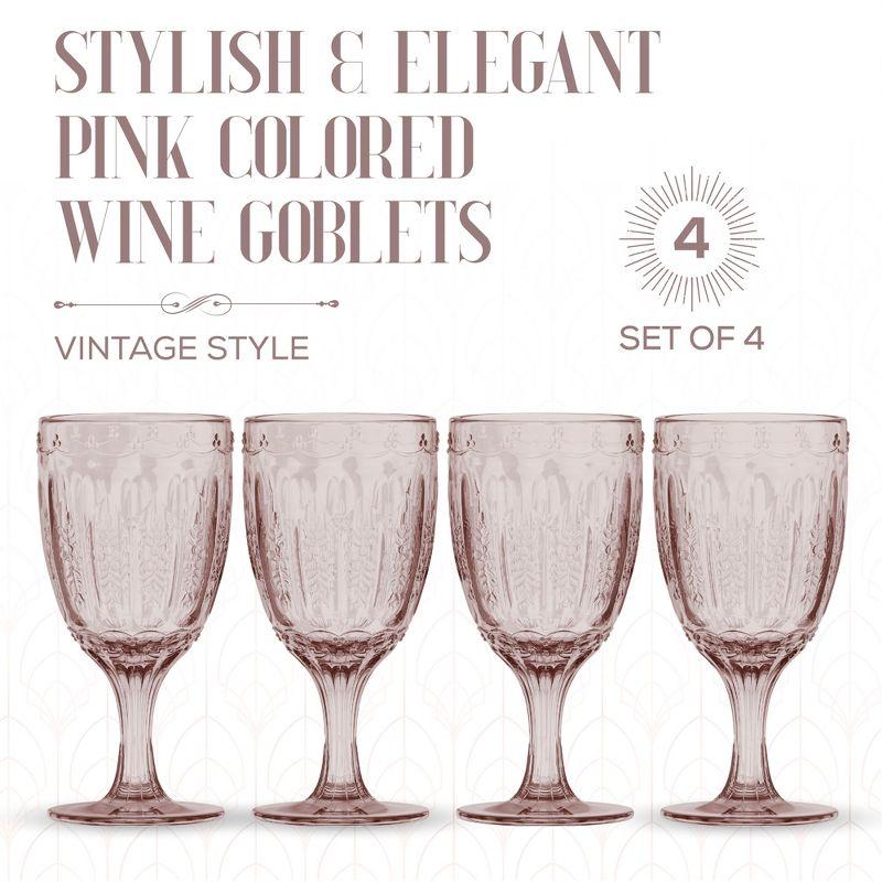 Elle Decor Pink Vintage Glass Wine Goblets Set, 10 oz