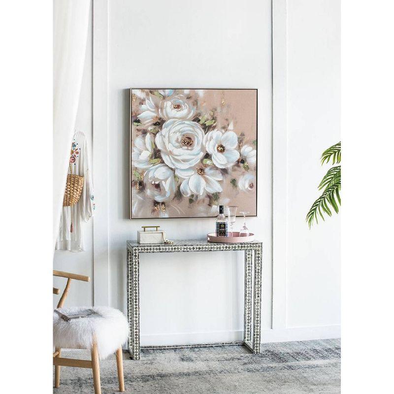 A&B Home Blooming Floral Framed Hand-Painted Wall Art - 24.5"W X 48"H X 2“L - Black Frame - Cream/Gray