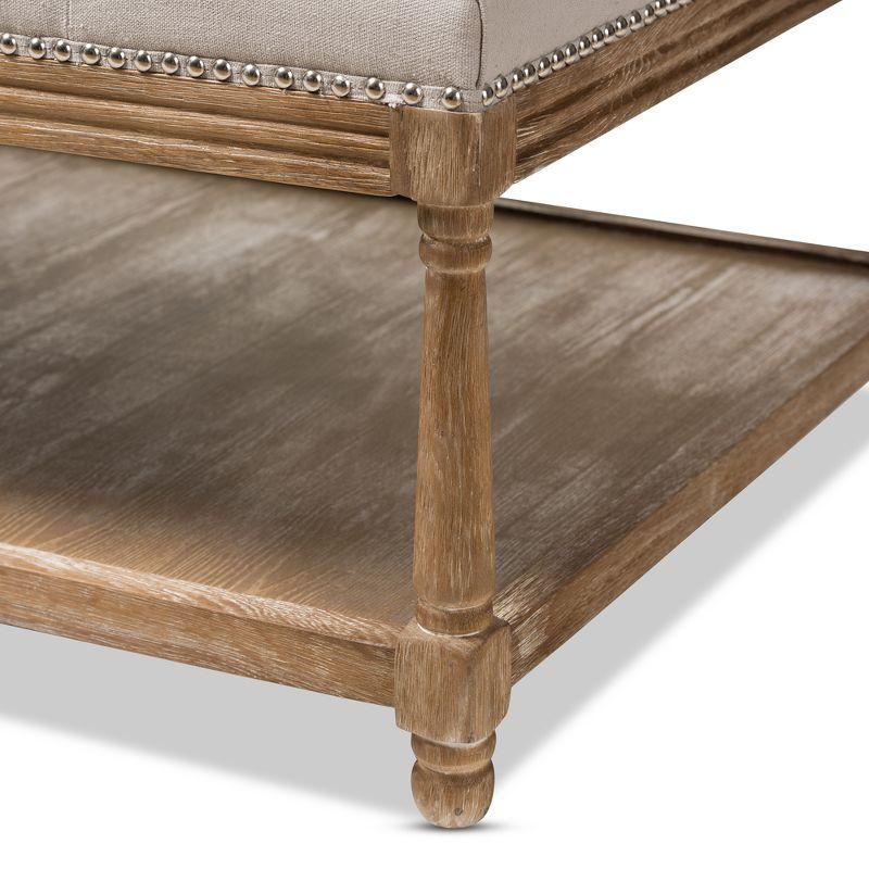 Carlotta French Country Weathered Oak Linen Rectangular Coffee Table Ottoman Beige - Baxton Studio: Elegant Tufted Design, Storage Shelf