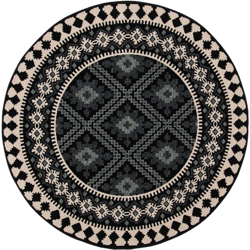 Veranda VER099 Power Loomed Indoor/Outdoor Accent Rug - Black/Creme - 3' Round - Safavieh