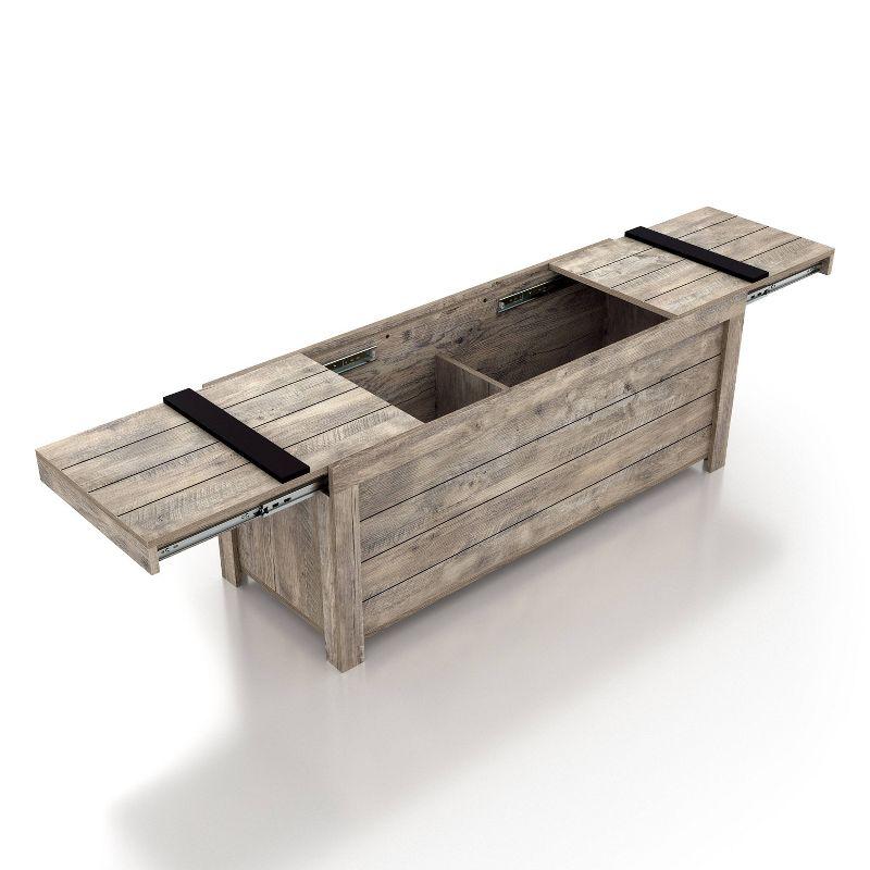 24/7 Shop At Home Mayhearn Farmhouse Storage Bench Weathered Oak: Slide Top, Wood Composite