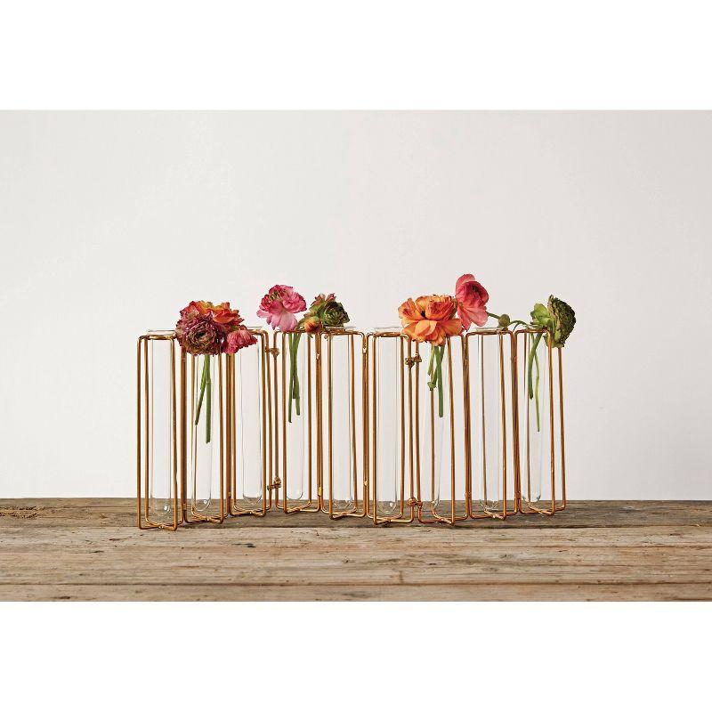 9 Test Tube Vases in a Single Gold Metal Stand - Storied Home: Watertight Glass, Tabletop Display