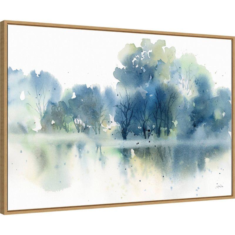 Amanti Art 33"x23" Trees Reflected in Blue Pond by Katrina Pete Framed Canvas Wall Art Print: Modern Lithograph Art