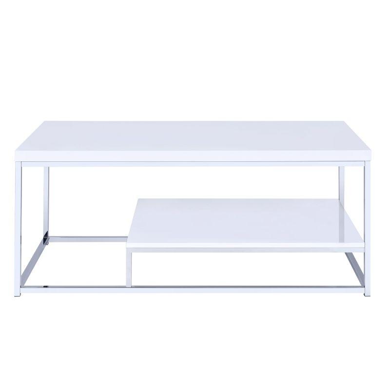 Lucia 52'' White and Chrome Rectangular Metal Coffee Table