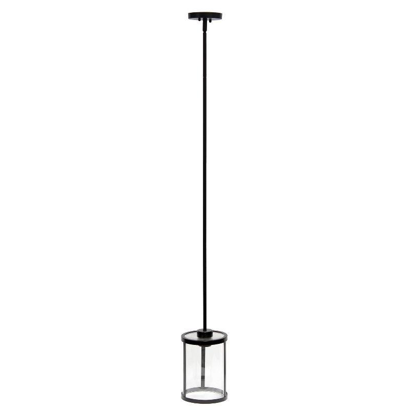 1-Light 9.25" Modern Farmhouse Adjustable Hanging Cylindrical Clear Glass Pendant Fixture with Metal Accent Black - Lalia Home: Industrial Style