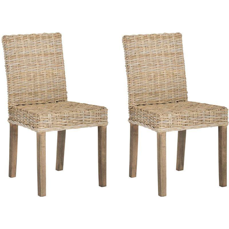 Natural Rattan and Mango Wood Dining Side Chair Set