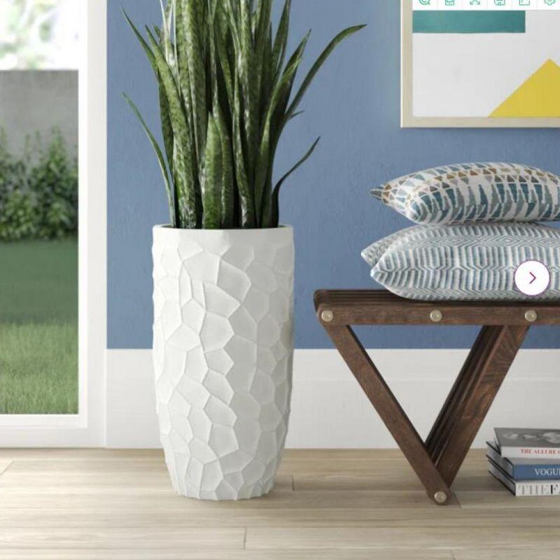 LuxenHome White MgO Geometric Pattern 22" Tall Round Planter