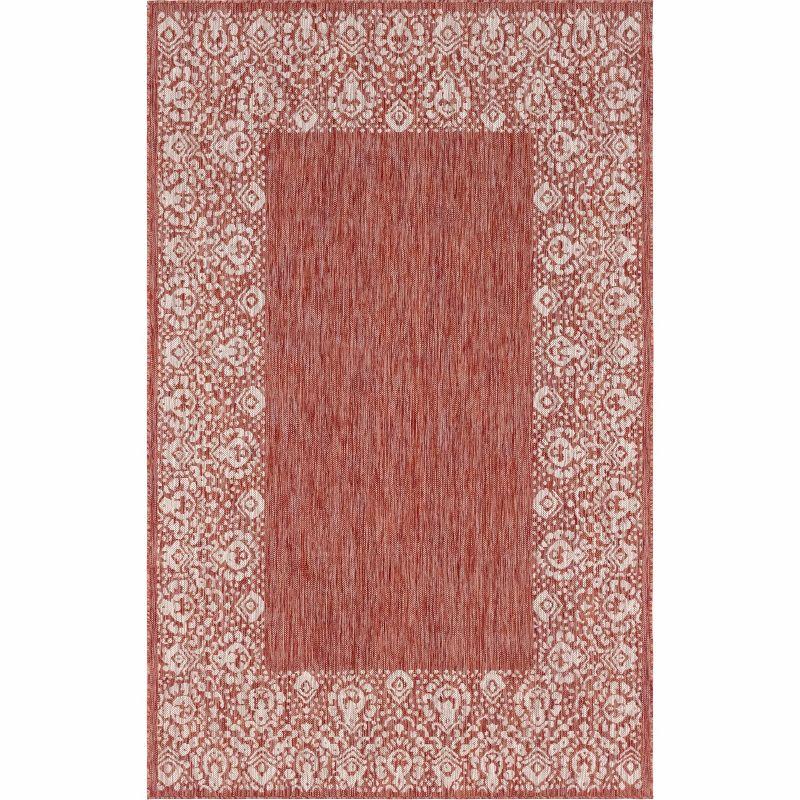 Unique Loom 5' 3 x 8' 0 Rectangle Indoor/Outdoor Border Rust Red Area Rug