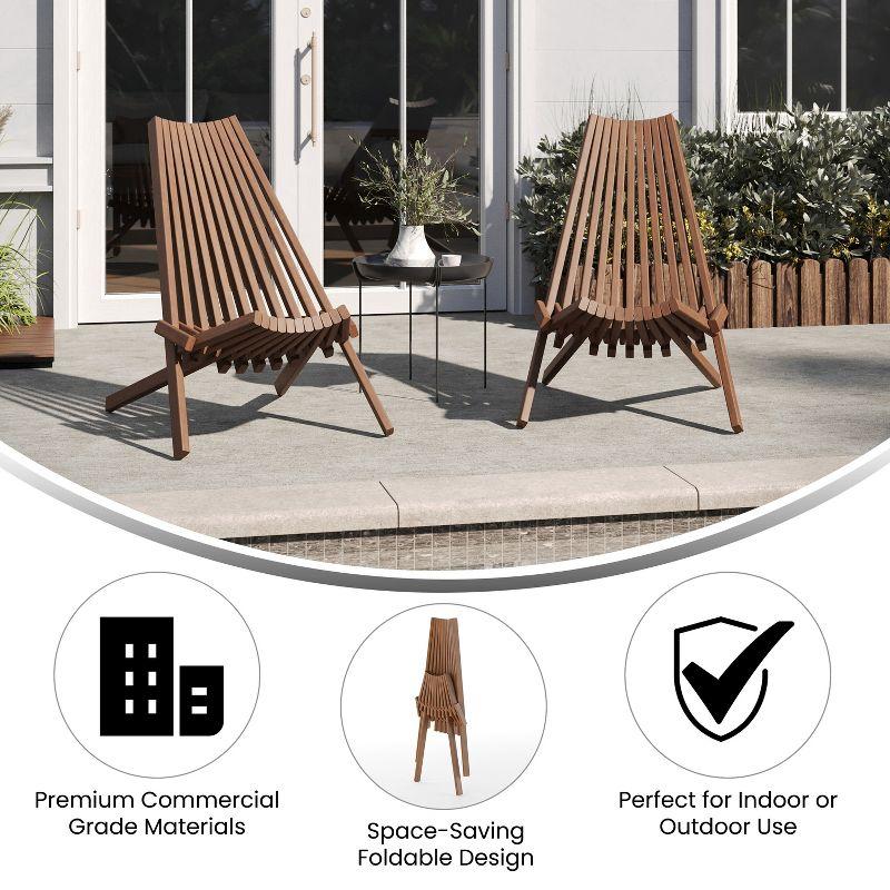 Flash Furniture Delia Commercial Grade Indoor/Outdoor Folding Acacia Wood Chair, Low Profile Lounge for Patio, Porch, Garden, Brown