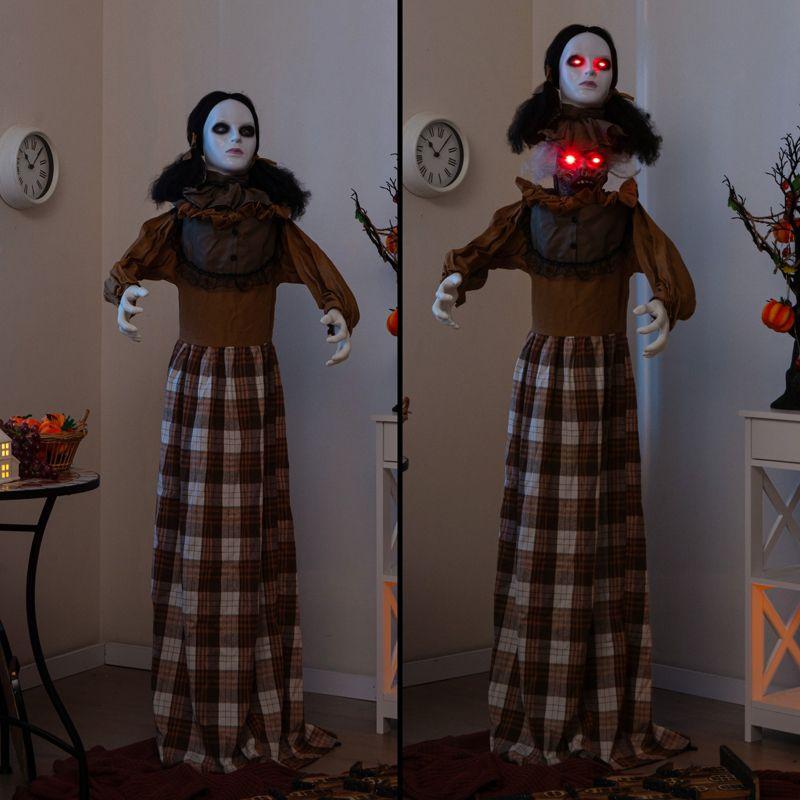 Tangkula 5.8 FT Halloween Animated Haunted Woman with Pop Up Head Animatronic Scary Witch w/ Sound Activated Design & Control Button Decoration