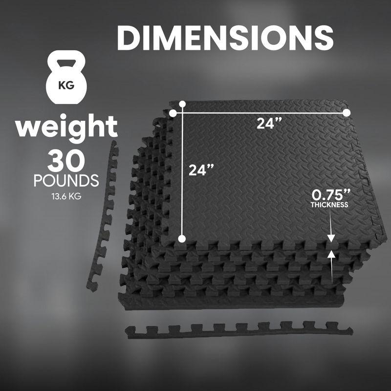BalanceFrom Fitness 96 Square Foot Double Sided Non Slip High Density EVA Foam Exercise Mat Tiles with Interlocking Edges, Black  (2 Pack)