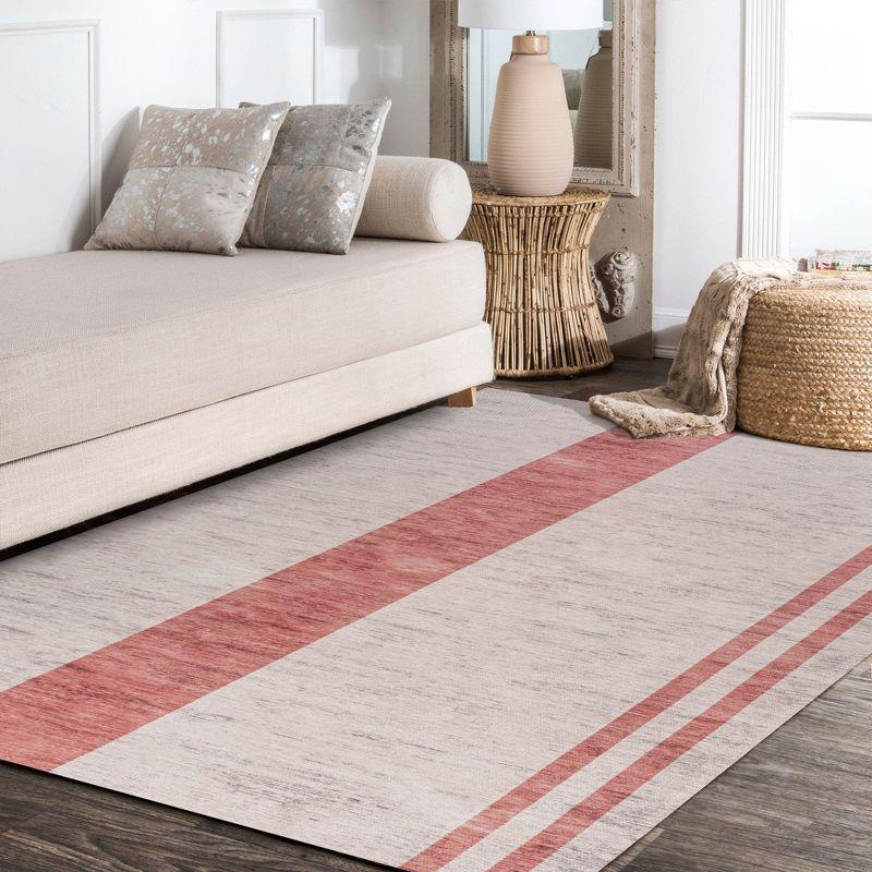 Raita Modern Distressed Stripe Machine-Washable Area Rug - JONATHAN Y