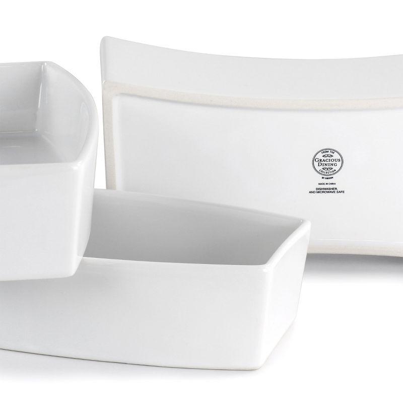 Gibson Elite Gracious Dining 4 Piece Stoneware Tidbit Dish With Metal Rack Serving Set In White