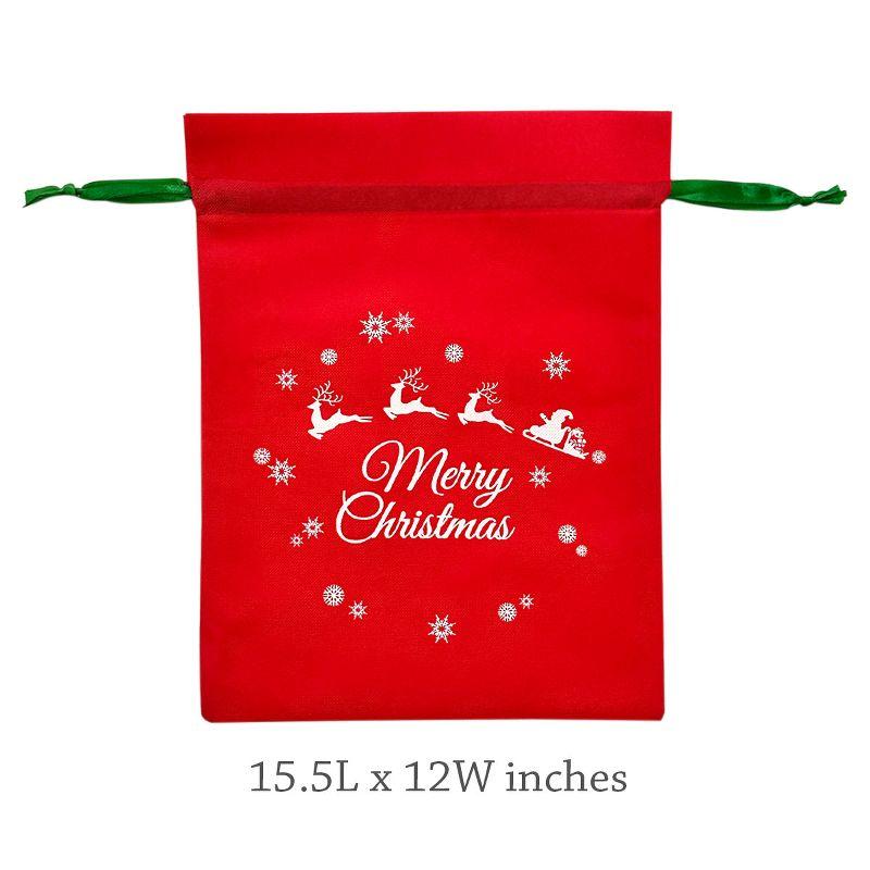 Festive Red and Green Non-Woven Christmas Drawstring Gift Bags Set