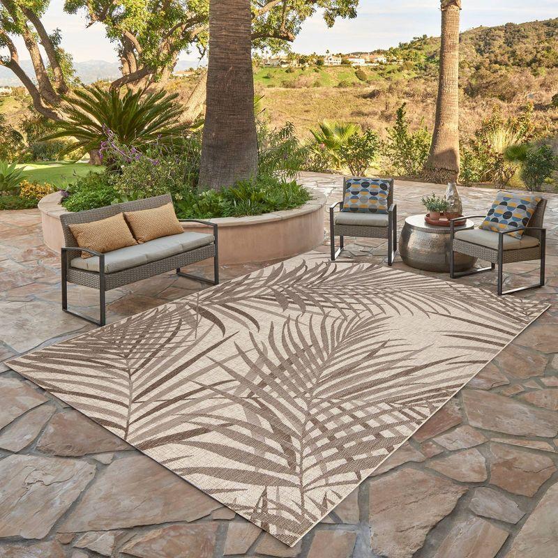 Sand and Havana Brown Synthetic Reversible Outdoor Rug, 5' x 7'