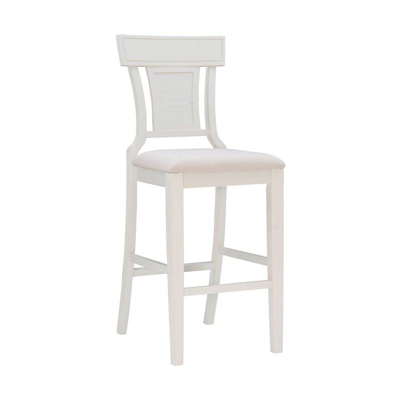 Rylan Handwoven Back Barstool White - Linon: Upholstered, Rubberwood Legs, Mid-Century Modern, Fixed Height