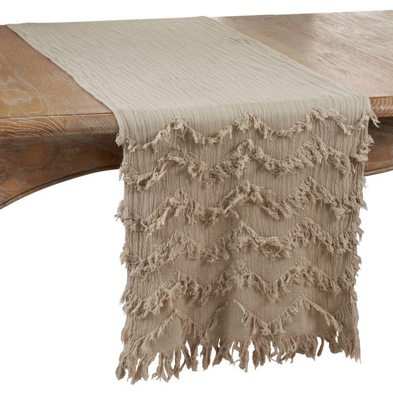 Fringe Chevron Cotton Table Runner, 15.5" x 12", Off-White