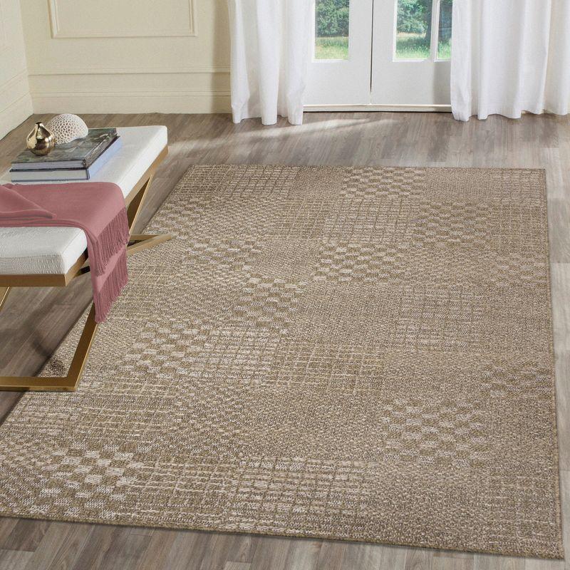 Ivory Flat Woven Square Stain-Resistant Synthetic Rug