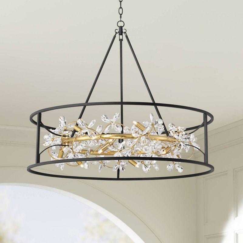 Black and Gold Crystal 35" Round LED Pendant Chandelier