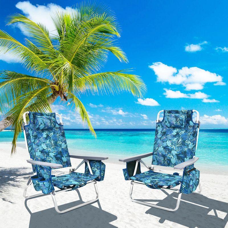 Costway 4-Pack Folding Backpack Beach Chair 5-Position Outdoor Reclining Chairs with Pillow Dark Blue