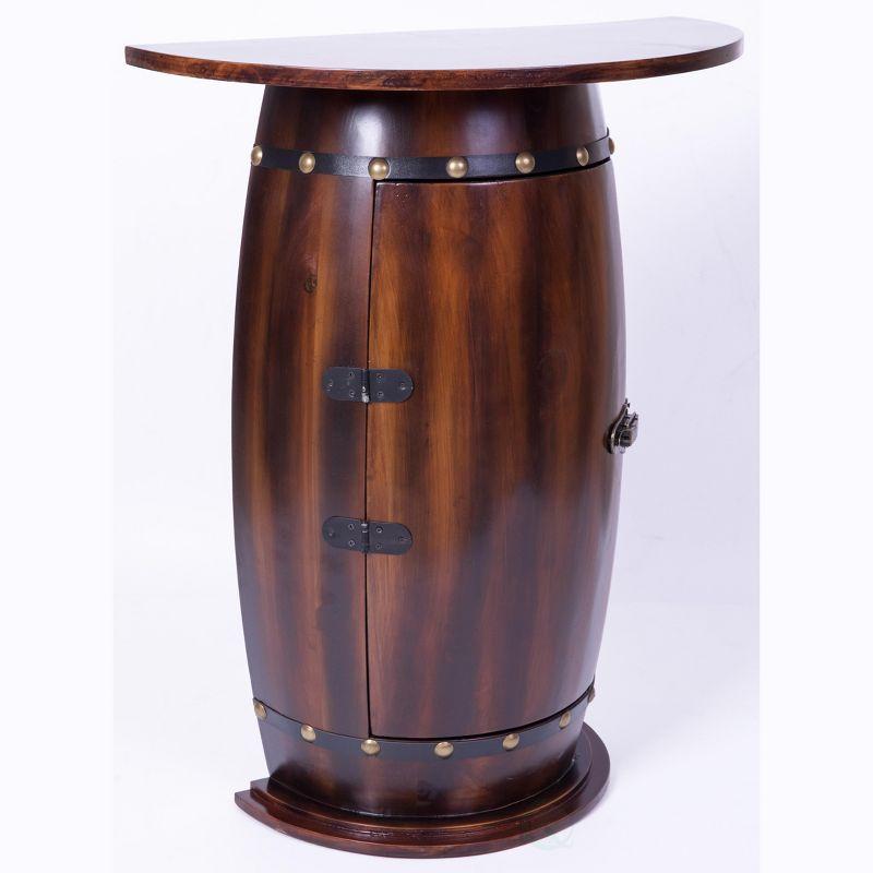 Vintiquewise Rustic Lockable Barrel Shaped Wine Bar Cabinet Wooden End Table