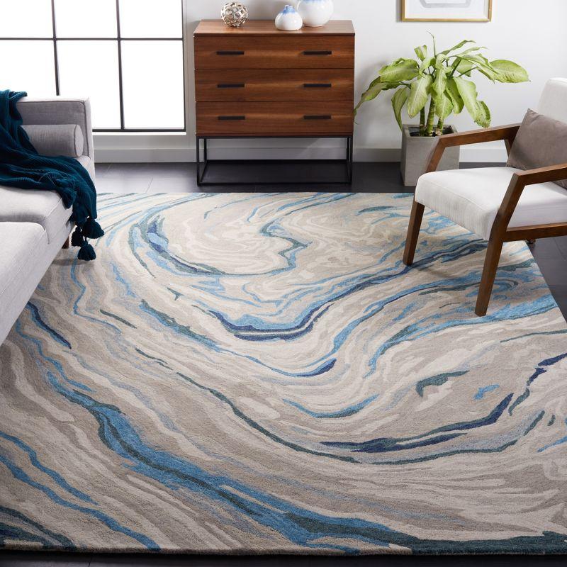 Blue and Beige Hand-Tufted Wool Area Rug