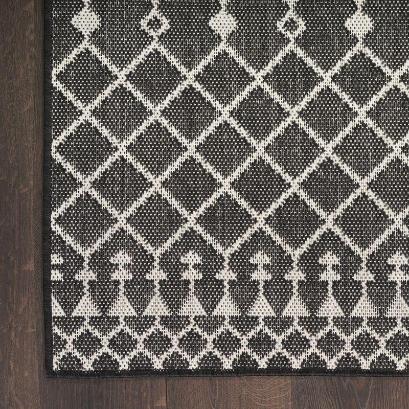 Nourison Positano Moroccan Trellis Flatweave Low Pile Indoor Outdoor Area Rug Black 8' x 10'